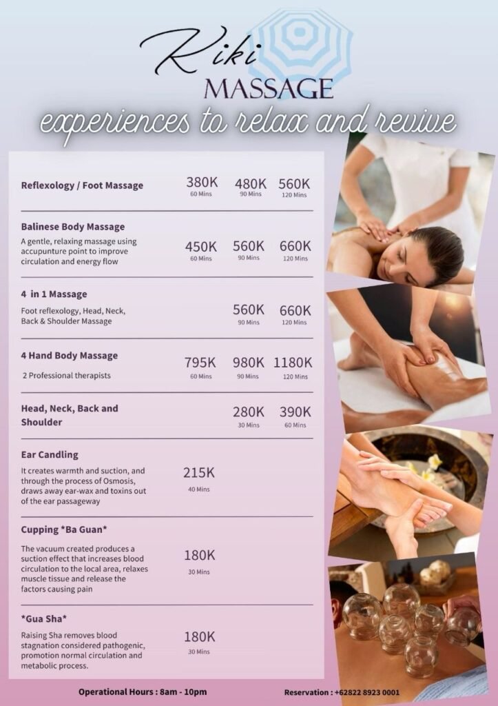 Kiki Massage Batam spa menu